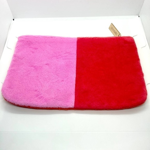 Pink, Red, and Orange Colorblock Fuzzy Cosmetics Makeup Bag - Picture 2 of 6